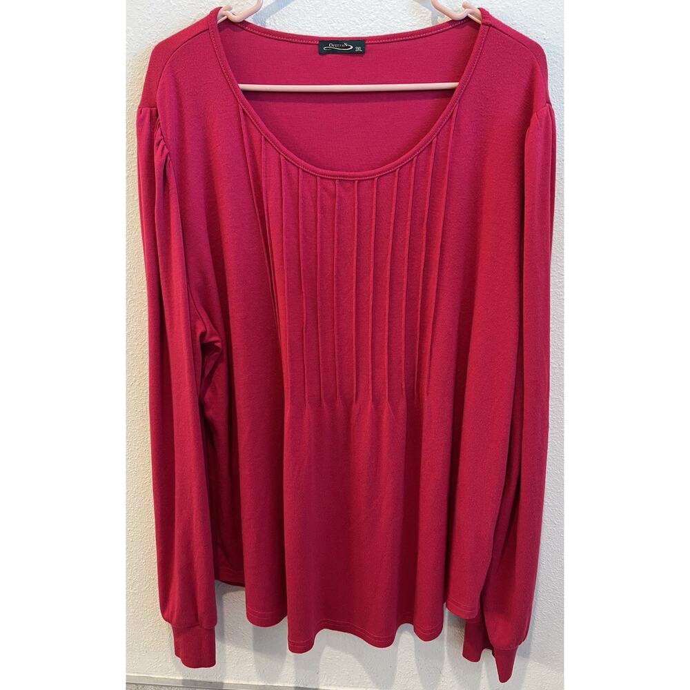 Ofeefan Women’s 3XL Pink Top . Long Sleeves, Pin tucked Front.